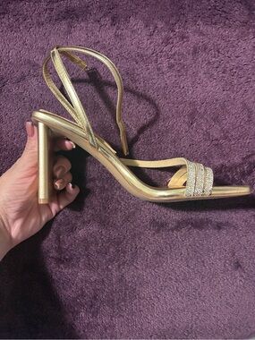 Aldo Gold Rhinestone Strappy Block Heel Sandals